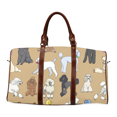 poodles shoe bag camel Waterproof Travel Bag/Large (Model 1639)