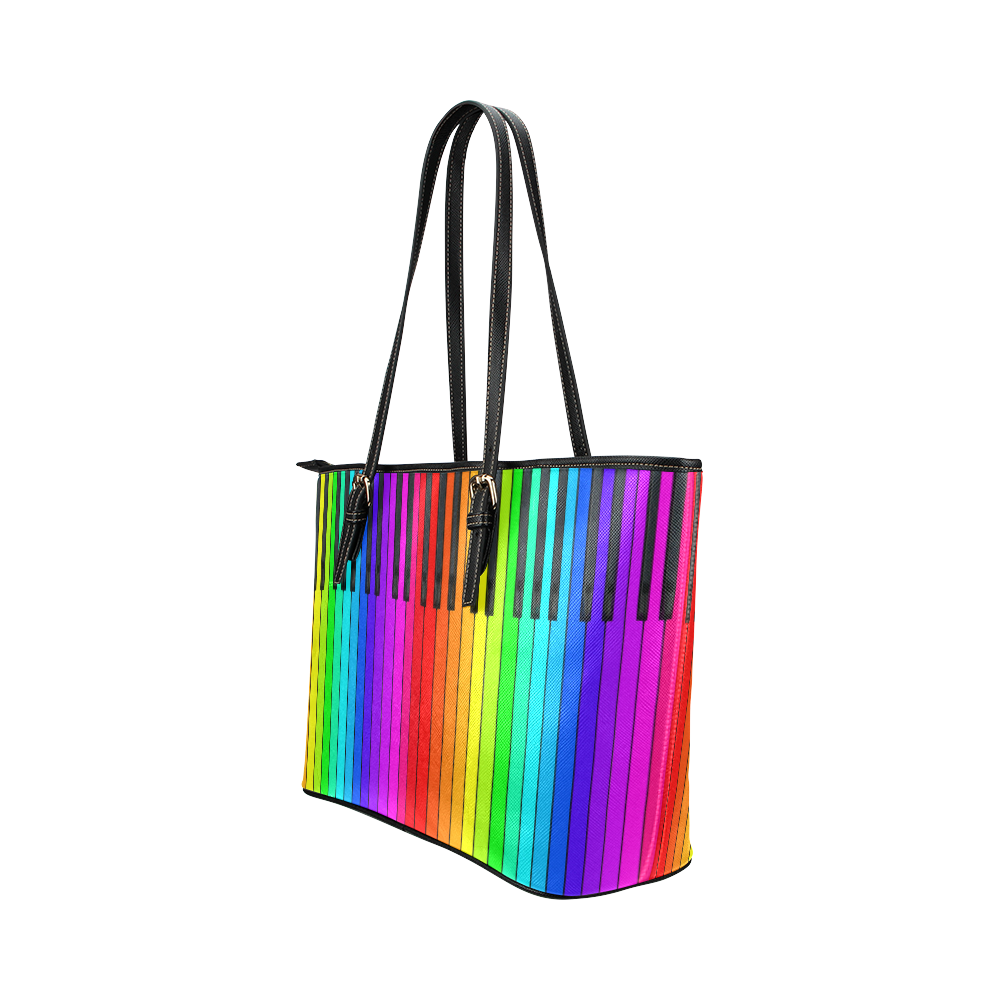 Rainbow Piano Keyboard Leather Tote Bag/Large (Model 1651)