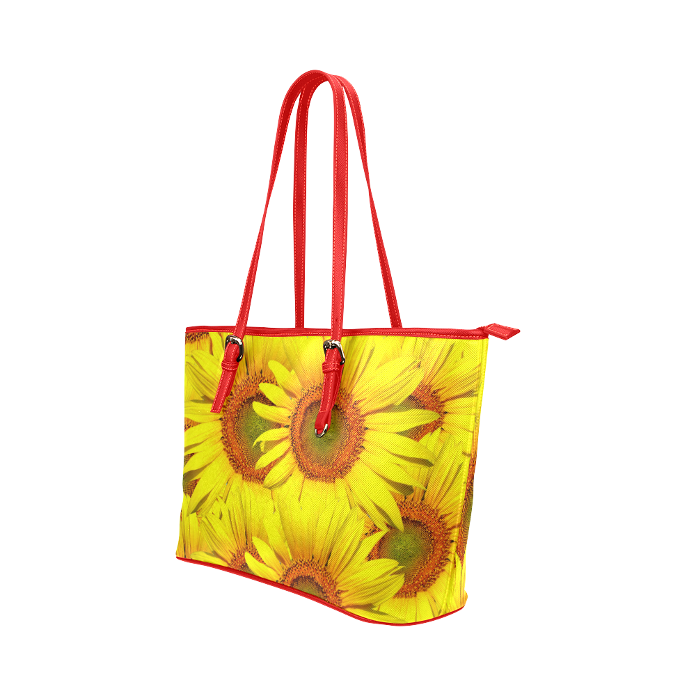 Sunny Sunflowers Leather Tote Bag/Small (Model 1651)