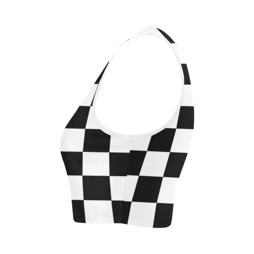 Checkerboard Black and White Women's Crop Top (Model T42)