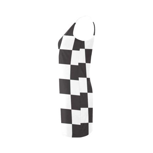 Checkerboard Black and White Squares Medea Vest Dress (Model D06)