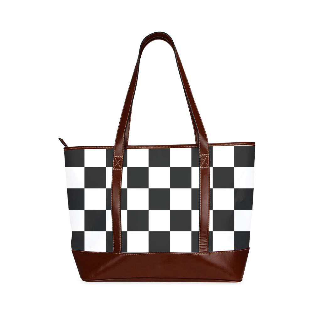 Checkerboard Black and White Tote Handbag (Model 1642)