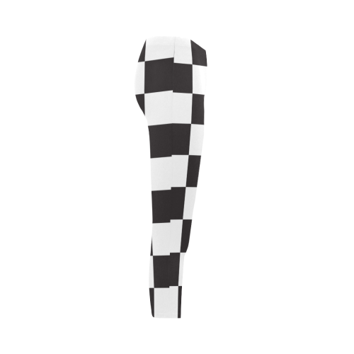 Checkerboard Black and White Squares Capri Legging (Model L02)