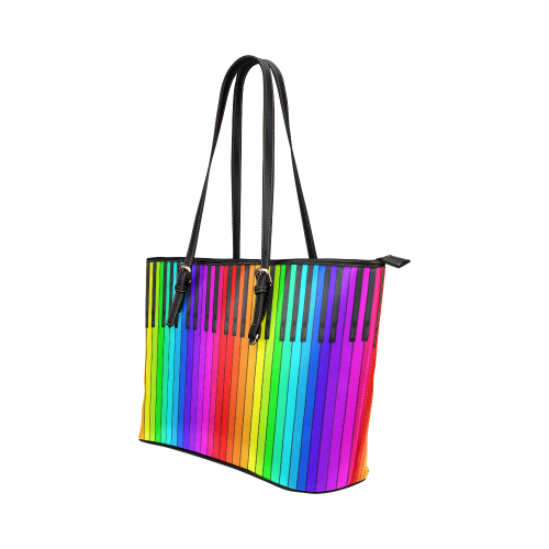 Rainbow Piano Keyboard Leather Tote Bag/Large (Model 1651)