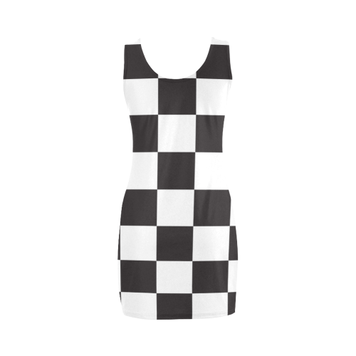 Checkerboard Black and White Squares Medea Vest Dress (Model D06)
