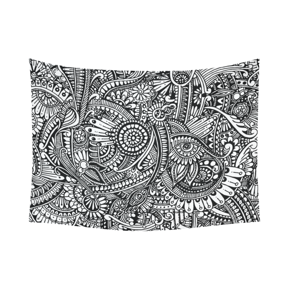Black & white flower pattern art Cotton Linen Wall Tapestry 80"x 60"