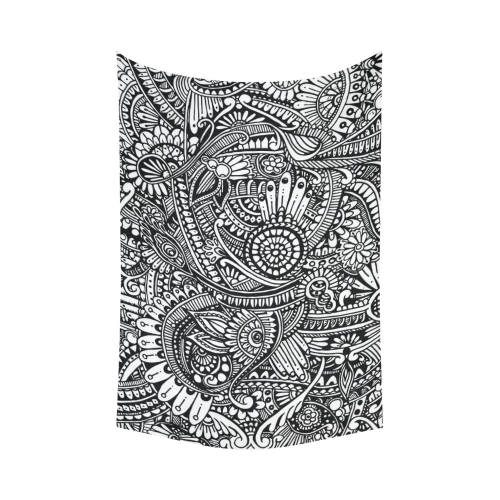 Black & white flower pattern art Cotton Linen Wall Tapestry 90"x 60"