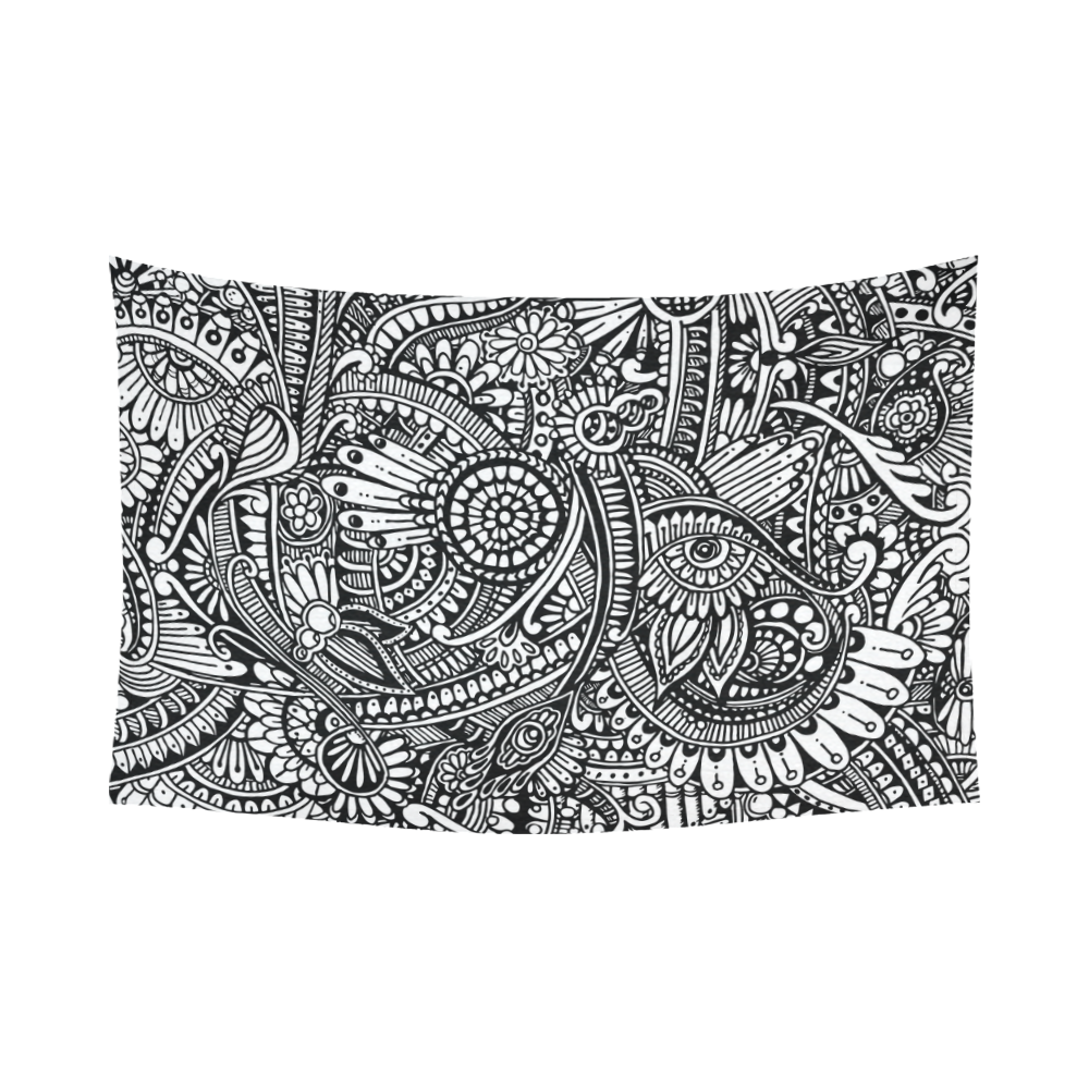 Black & white flower pattern art Cotton Linen Wall Tapestry 90"x 60"