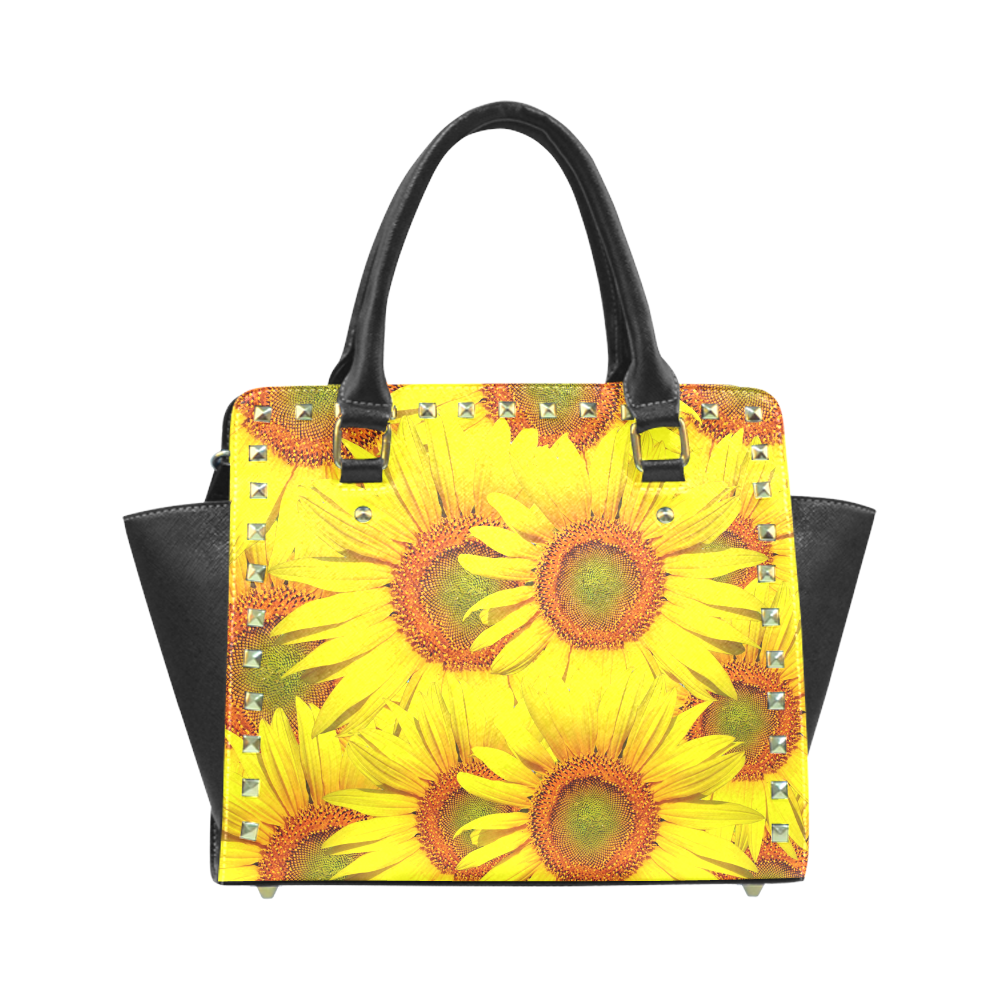 Sunny Sunflowers Rivet Shoulder Handbag (Model 1645)