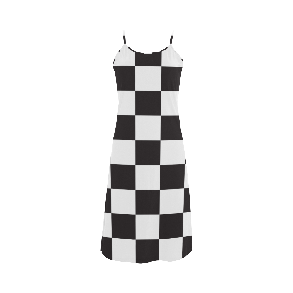 Checkerboard Black and White Squares Alcestis Slip Dress (Model D05)