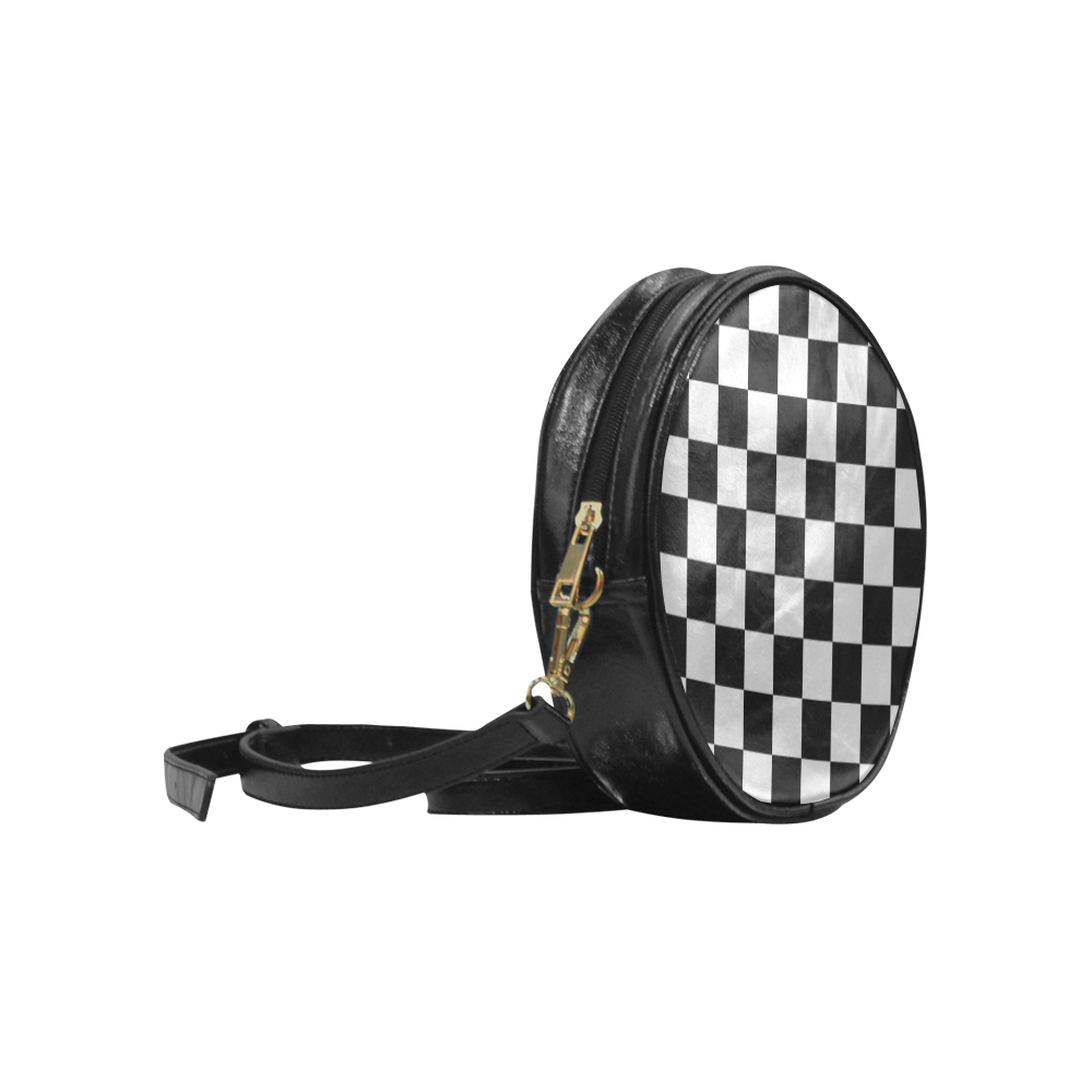 Checkerboard Black and White Round Sling Bag (Model 1647)