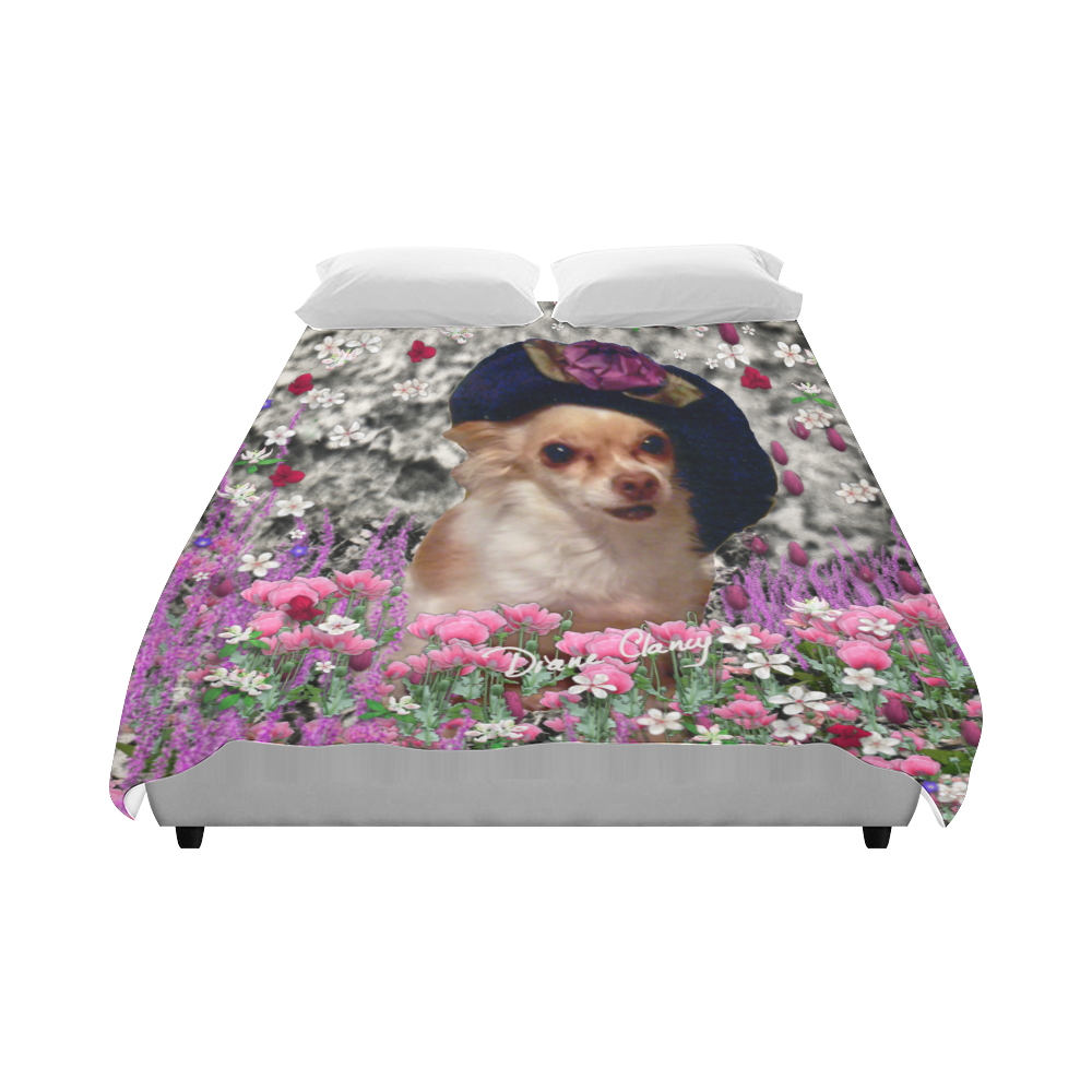 Chi Chi in Pink White Flowers, Chihuahua Puppy Dog Duvet Cover 86"x70" ( All-over-print)