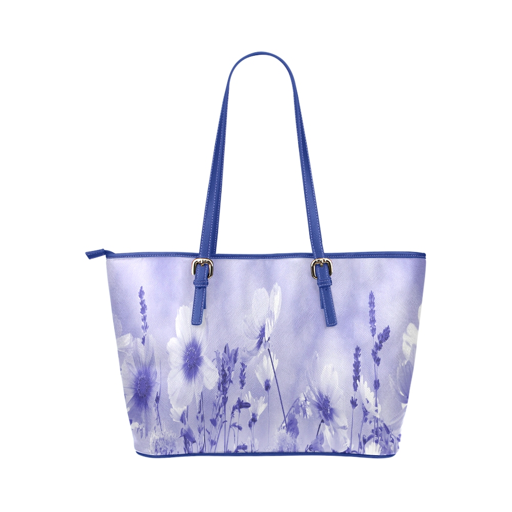 Violet Shaded Wildflowers Leather Tote Bag/Small (Model 1651)