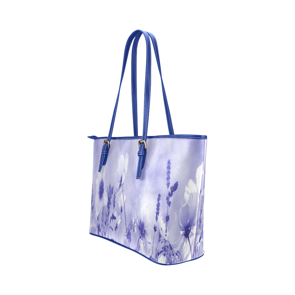 Violet Shaded Wildflowers Leather Tote Bag/Small (Model 1651)