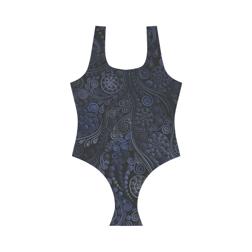 Ornamental Blue on Gray Vest One Piece Swimsuit (Model S04)