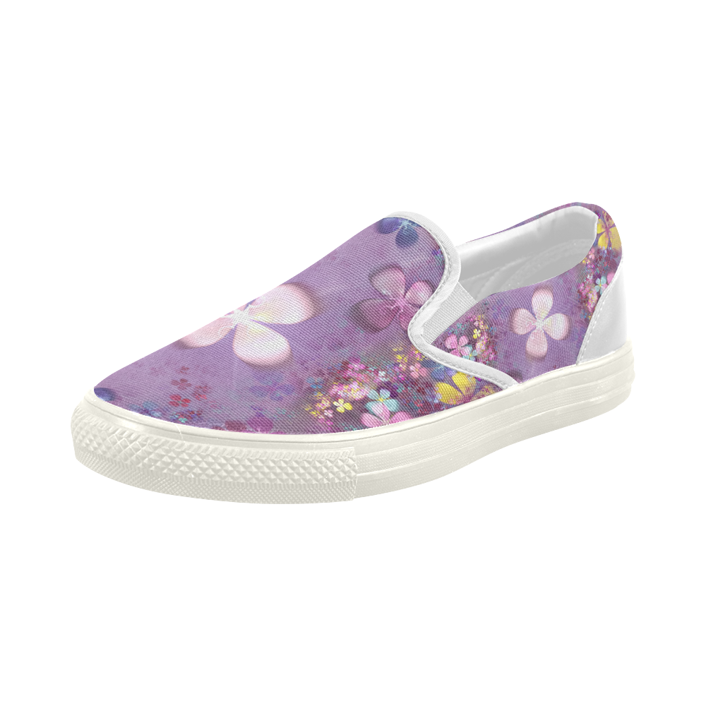 Modern abstract fractal colorful flower power Women's Slip-on Canvas Shoes (Model 019)