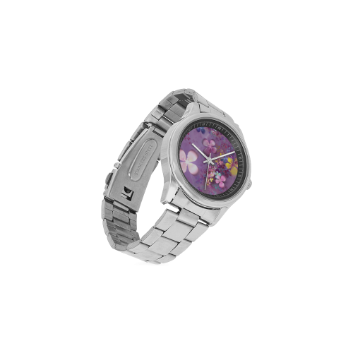 Modern abstract fractal colorful flower power Men's Stainless Steel Watch(Model 104)