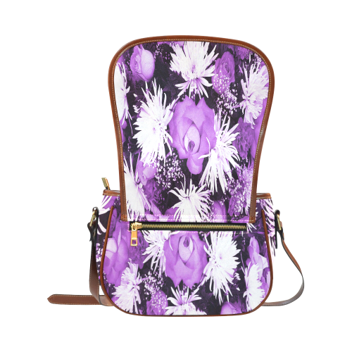 Violet Flowered Bouquet Saddle Bag/Small (Model 1649) Full Customization