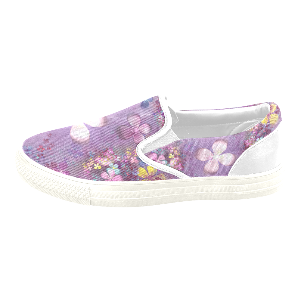 Modern abstract fractal colorful flower power Men's Slip-on Canvas Shoes (Model 019)