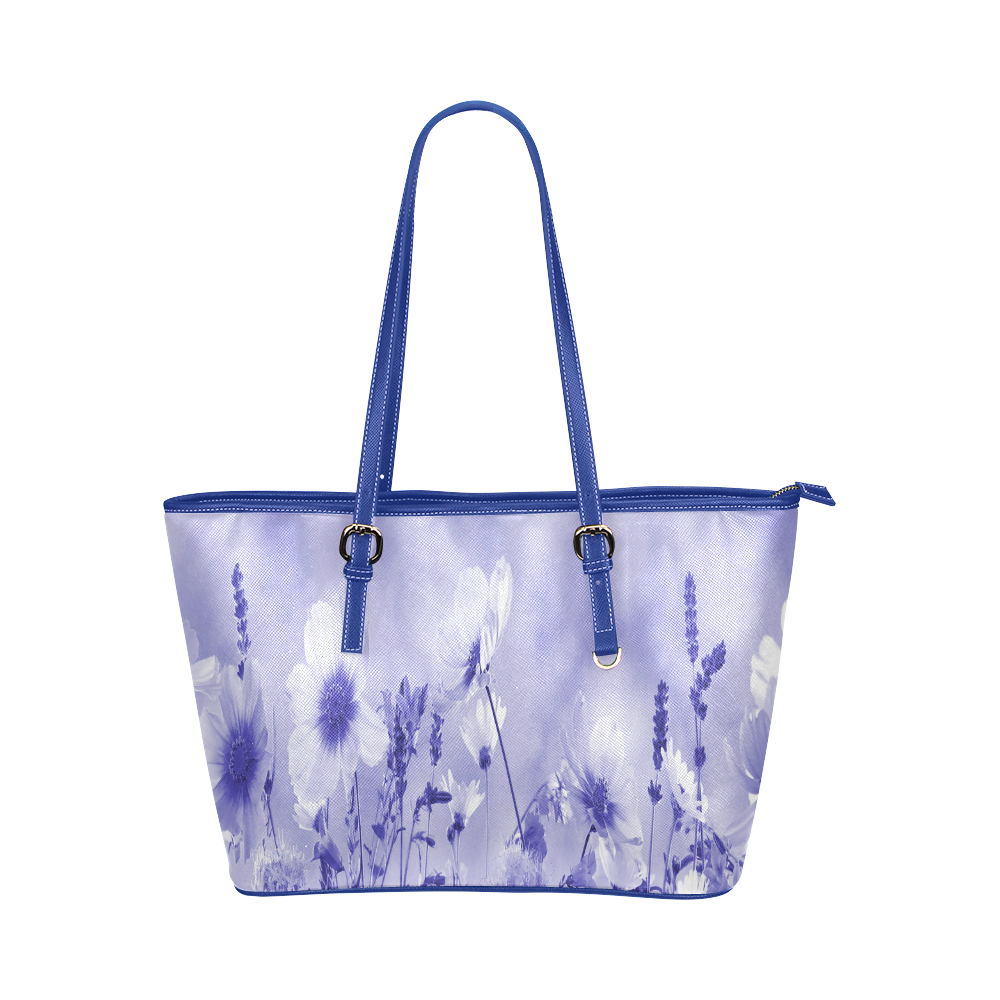 Violet Shaded Wildflowers Leather Tote Bag/Large (Model 1651)