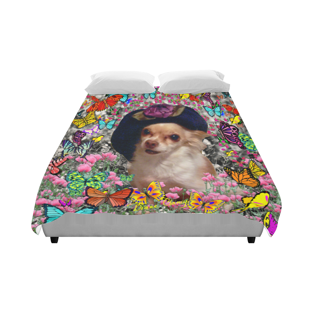 Chi Chi in Yellow Butterflies, Chihuahua Puppy Dog Duvet Cover 86"x70" ( All-over-print)