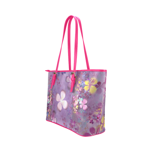 Modern abstract fractal colorful flower power Leather Tote Bag/Large (Model 1651)
