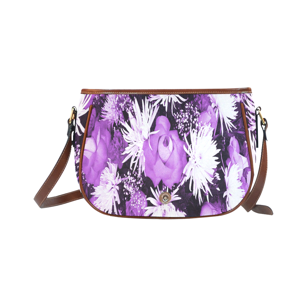 Violet Flowered Bouquet Saddle Bag/Large (Model 1649)