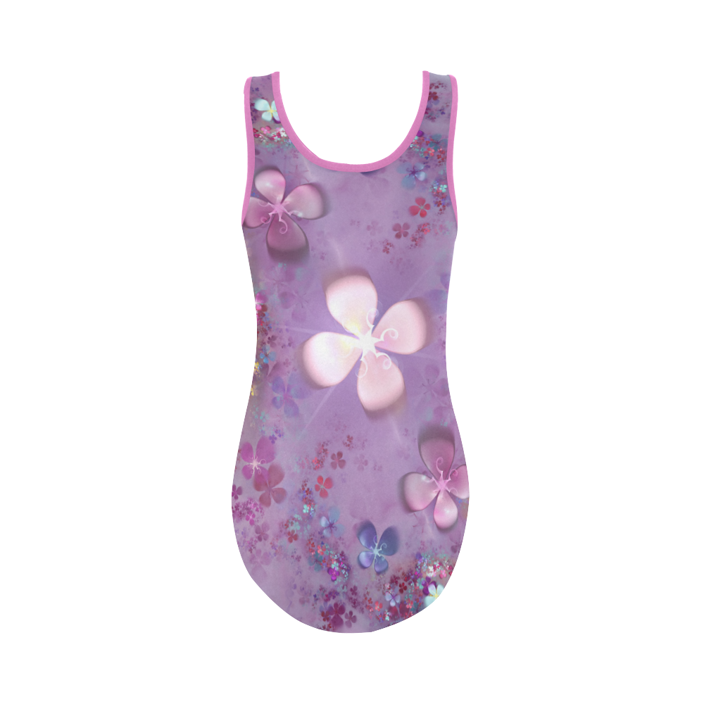 Modern abstract fractal colorful flower power Vest One Piece Swimsuit (Model S04)