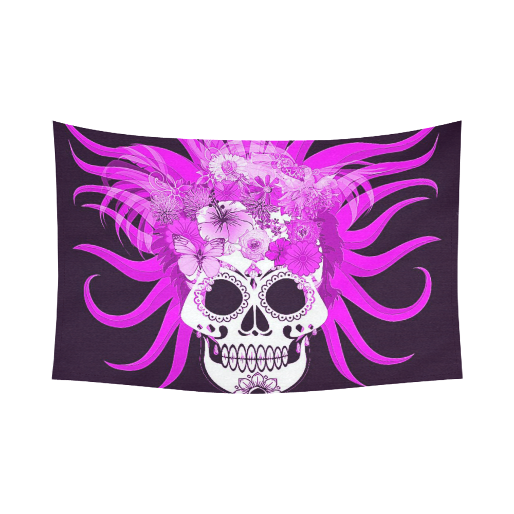 hippie skull,pink Cotton Linen Wall Tapestry 90"x 60"