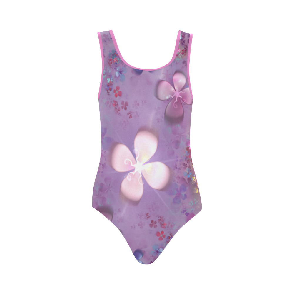 Modern abstract fractal colorful flower power Vest One Piece Swimsuit (Model S04)