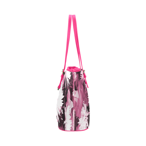 Pink Flowered Bouquet Leather Tote Bag/Large (Model 1651)