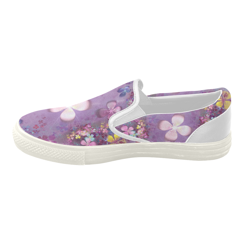 Modern abstract fractal colorful flower power Women's Slip-on Canvas Shoes (Model 019)