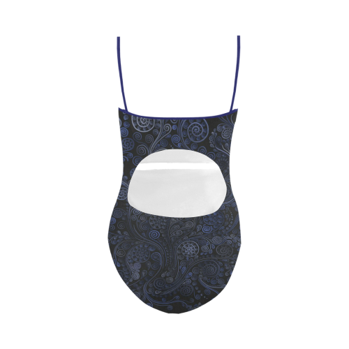 Ornamental Blue on Gray Strap Swimsuit ( Model S05)