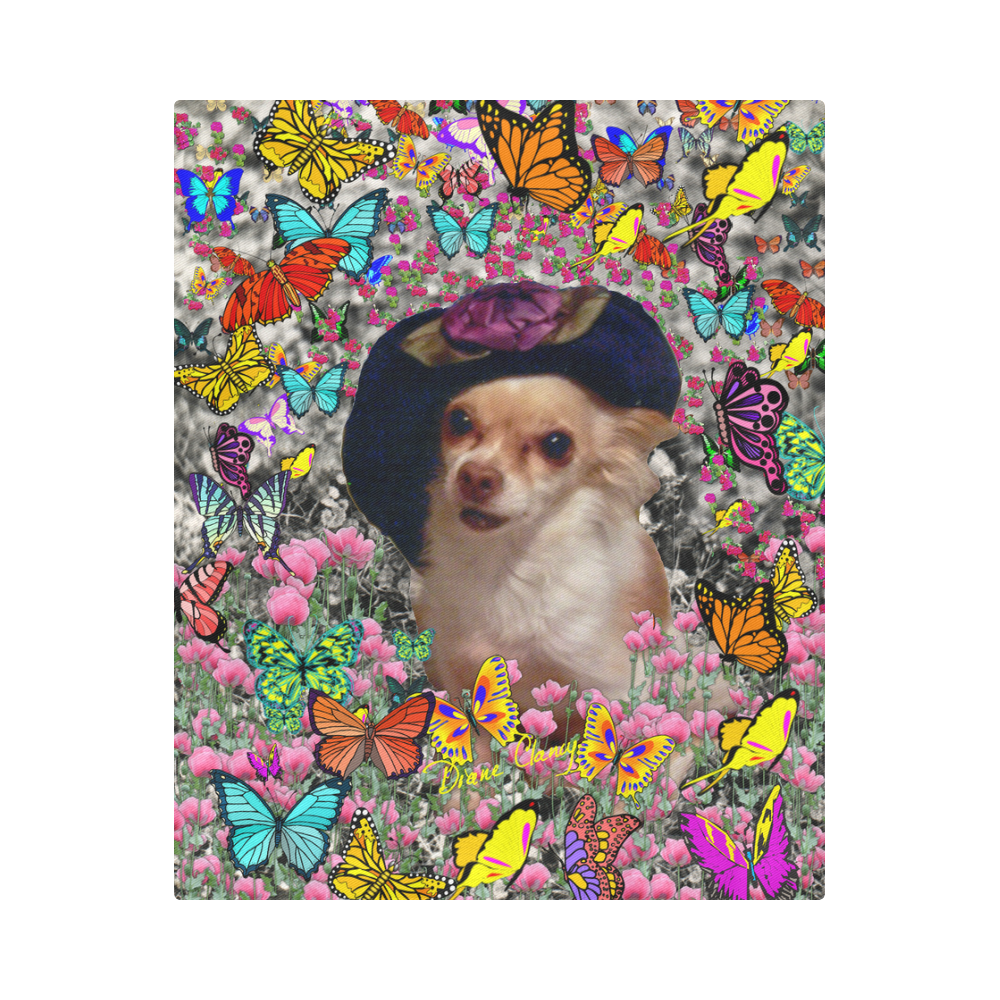 Chi Chi in Yellow Butterflies, Chihuahua Puppy Dog Duvet Cover 86"x70" ( All-over-print)