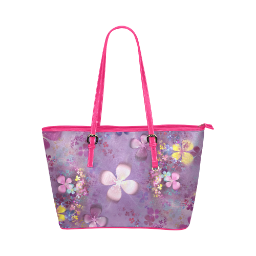 Modern abstract fractal colorful flower power Leather Tote Bag/Small (Model 1651)