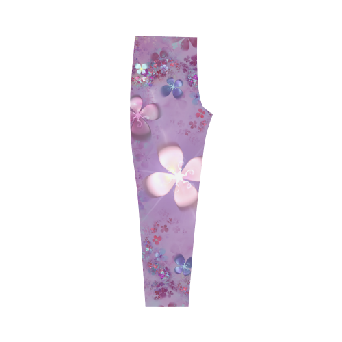 Modern abstract fractal colorful flower power Capri Legging (Model L02)