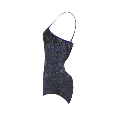 Ornamental Blue on Gray Strap Swimsuit ( Model S05)
