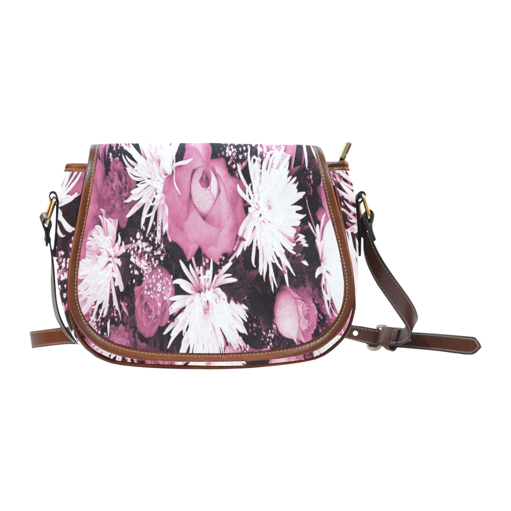 Pink Flowered Bouquet Saddle Bag/Large (Model 1649)