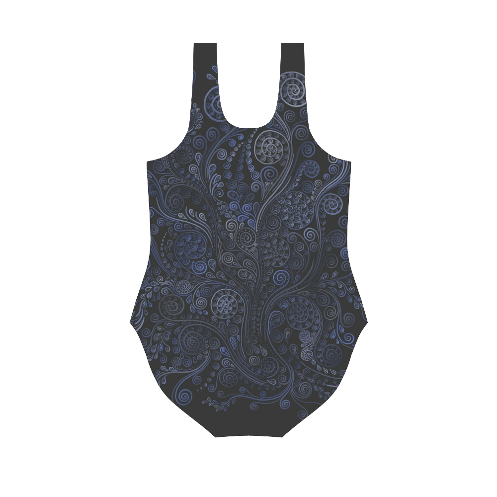 Ornamental Blue on Gray Vest One Piece Swimsuit (Model S04)
