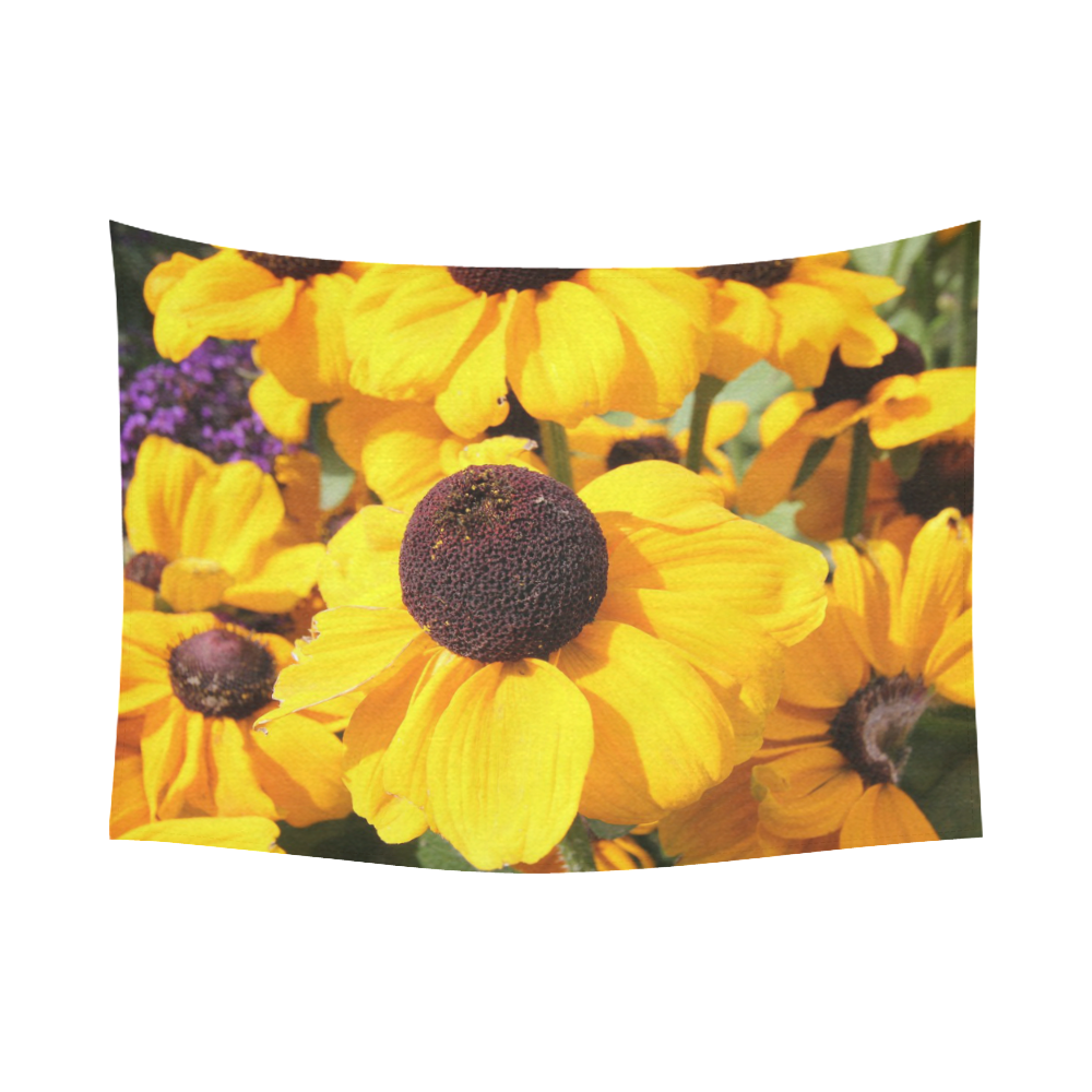 Yellow Flowers Cotton Linen Wall Tapestry 80"x 60"