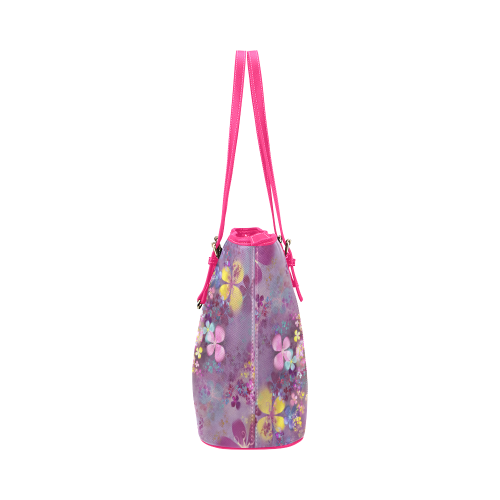 Modern abstract fractal colorful flower power Leather Tote Bag/Small (Model 1651)