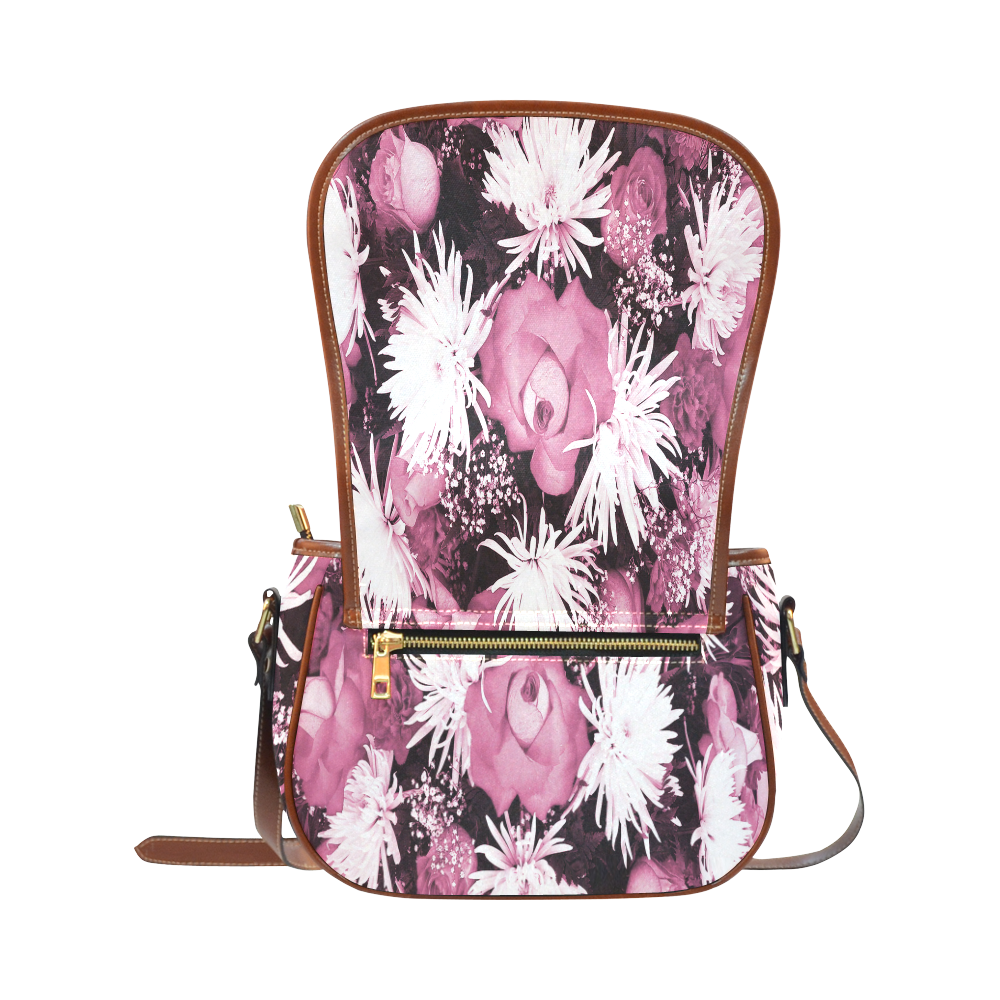 Pink Flowered Bouquet Saddle Bag/Large (Model 1649)