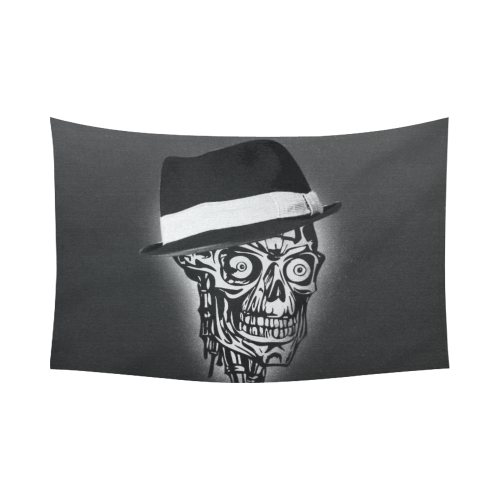 Elegant Skull with hat,B&W Cotton Linen Wall Tapestry 90"x 60"