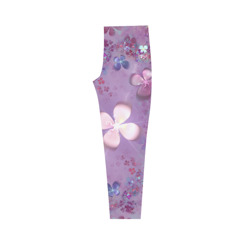 Modern abstract fractal colorful flower power Capri Legging (Model L02)