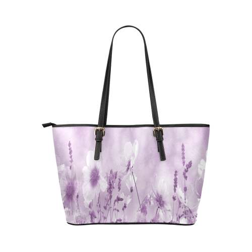 Magenta Shaded Wildflowers Leather Tote Bag/Small (Model 1651)
