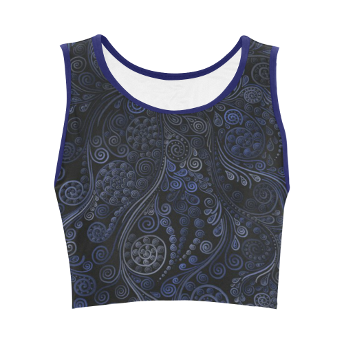 Ornamental Blue on Gray Women's Crop Top (Model T42)