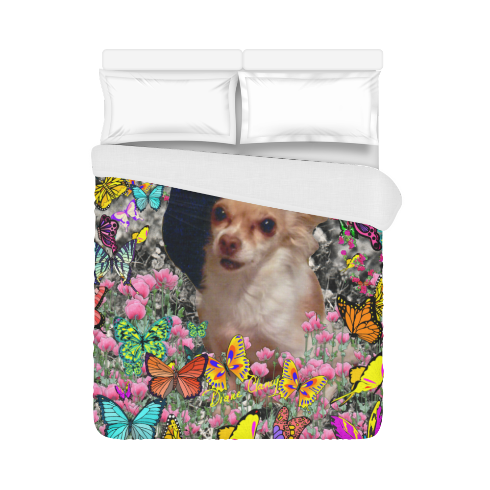 Chi Chi in Yellow Butterflies, Chihuahua Puppy Dog Duvet Cover 86"x70" ( All-over-print)