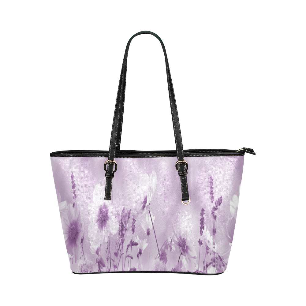 Magenta Shaded Wildflowers Leather Tote Bag/Small (Model 1651)