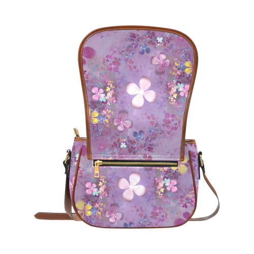 Modern abstract fractal colorful flower power Saddle Bag/Large (Model 1649)