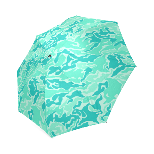 Camo Turquoise Camouflage Pattern Print Foldable Umbrella (Model U01)